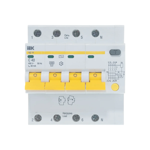 Дифавтомат IEK АД14 (MAD10-4-040-C-030) 40A тип C 4.5kA 30мА AC 4П 400В белый