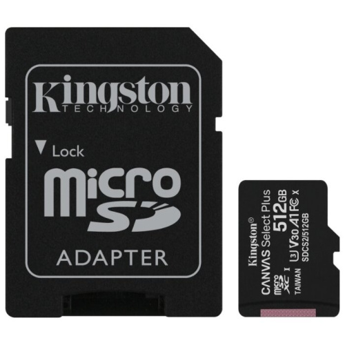Карта памяти Kingston SDCS2/512GB microSDXC Canvas Select Plus 512GB UHS-I Class U3 V30 A1 с адаптером
