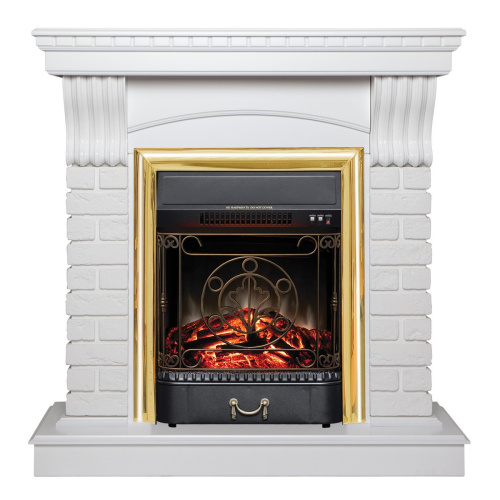 Электрокамин RealFlame Jazz WT белый с очагом Majestic Lux Brass