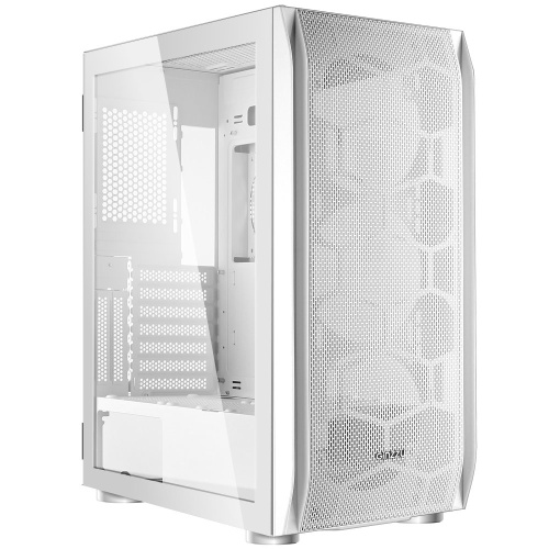 Корпус Ginzzu GL185 White боковая дверца закаленное стекло на петлях на магнитах