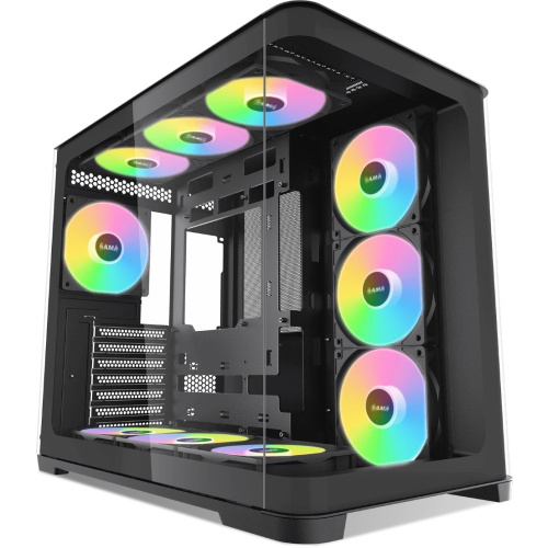 Корпус SAMA V60 Black (V60-BKADA7X1-GL) без БП, Midi-Tower, TG, 7x120mm ARGB, 2xUSB 3.0 + 1xUSB 3.1 Type-C, ATX, mITX