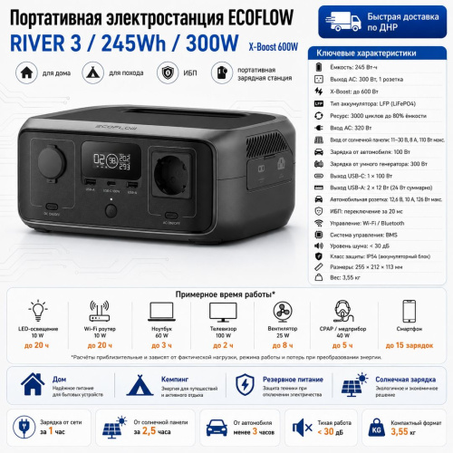 Портативная электростанция EcoFlow RIVER 3 (245 Втч)