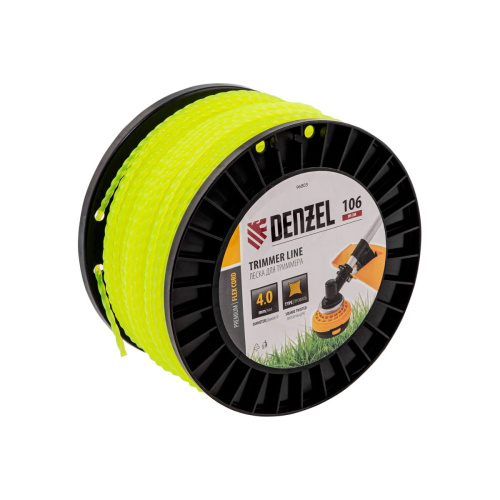 Леска для триммера Denzel Flex Cord 96803 витой квадрат, 4,0ммх106м, на DIN катушке Леска для триммера Denzel Flex Cord 96803 витой квадрат, 4,0ммх106м, на DIN катушке