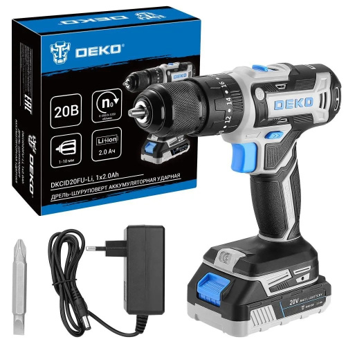 Дрель-шуруповерт аккумуляторная ударная DEKO DKCID20FU-Li (083-1119) 1АКБx2.0Ач