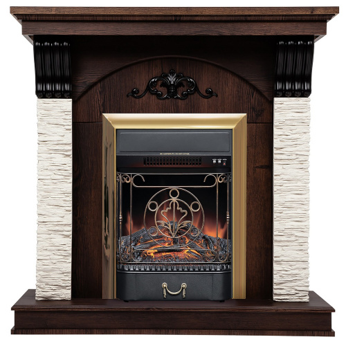 Электрокамин RealFlame Corfino NT орех с очагом Majestic Lux Brass Электрокамин RealFlame Corfino NT орех с очагом Majestic Lux Brass