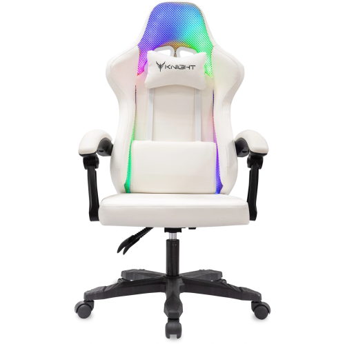 Кресло игровое Knight Wolf RGB белый экокожа/сетка с подголов. крестов. пластик