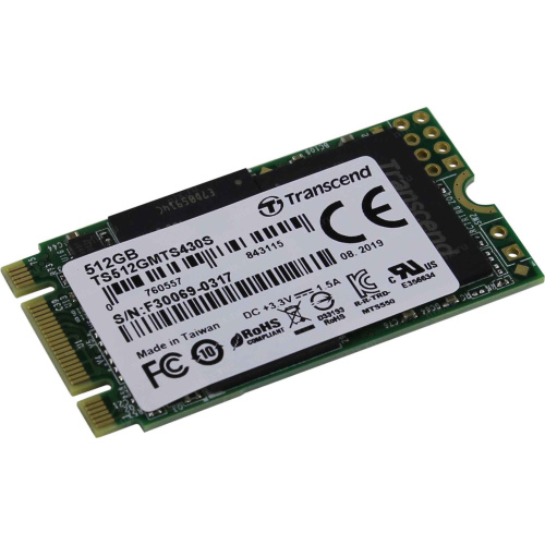 SSD Transcend MTS430 512Gb M.2 (TS512GMTS430S) (SATA3, up to 560/500MBs, 85000 IOPs, 3D TLC, 22х42мм)