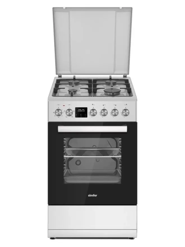 Комбинированная плита Simfer F56MG45025 50х60см, 47л, таймер, подсветка, газ контроль, автоподжиг, чугунные решетки 4 конфорки, 2 противня, решетка