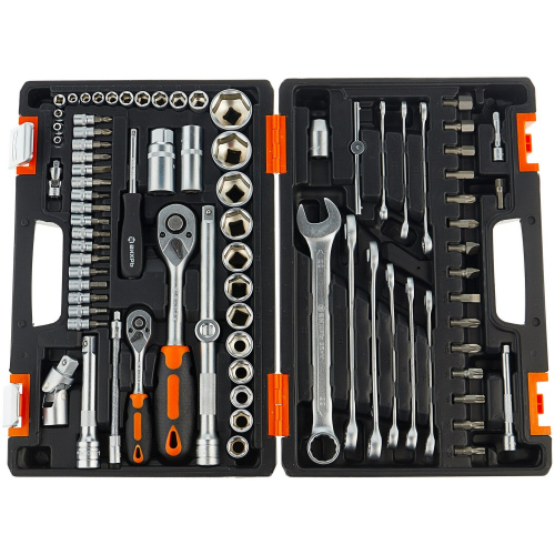 Набор инструментов Вихрь АВТО, 1/2" , 1/4" , CrV, в кейсе 82 предм 73/6/7/6