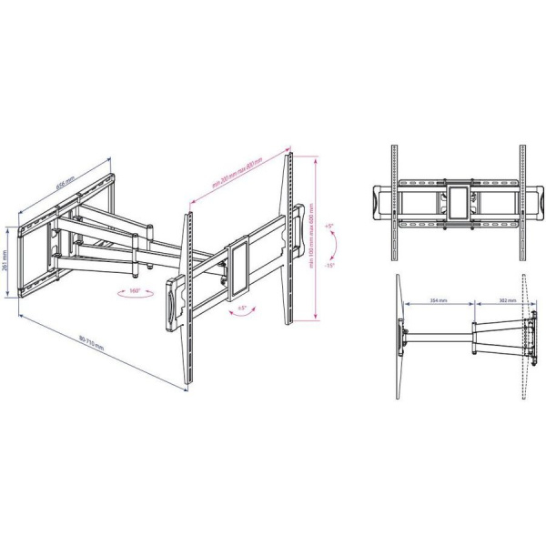 Кронштейн для телевизора Kromax ATLANTIS-75 черный 40"-90" до101кг поворотно-выдвижной и наклонный
