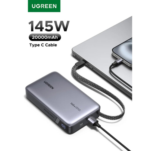 Power Bank UGREEN PB551 (55992B) 145W 20000mAh USB-C&USB-A&USB-C Cable Built-in Cable Space Gray