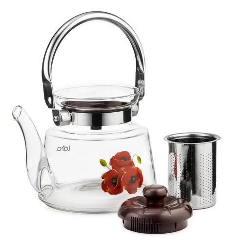 Заварочный чайник LARA LR06-12 1000мл боросиликатное стекло, стальной фильтр, складная ручка