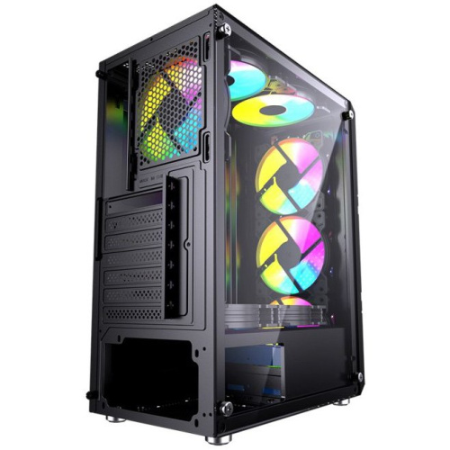 Корпус Powercase Mistral T4B (CMITB-L4), Tempered Glass, 4X 120MM 5-Color FAN, black, ATX