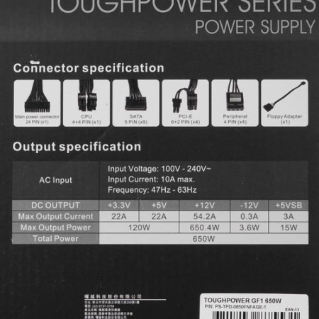 Блок питания Thermaltake Toughpower GF1 650W [PS-TPD-0650FNFAGE-1] черный