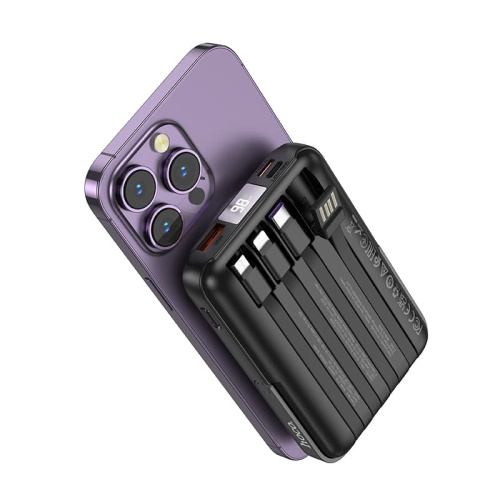 Аккумулятор внешний резервный HOCO J135 Rico 22.5W+PD20W с встроеными кабелями Lightning, Type-C, micro, USB 10000mAh черный