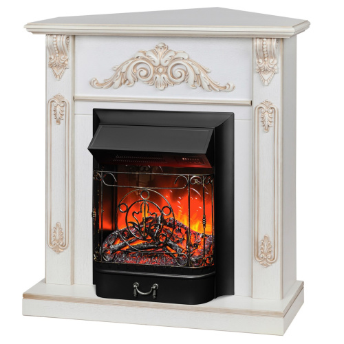 Электрокамин RealFlame Anita Corner WT дуб белый с золотой патиной с очагом Majestic Lux Black RC