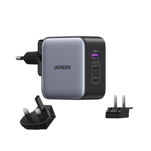 Зарядное устройство UGREEN CD296 (90409) USB-A+2*USB-C GaN 65W Fast Charger with Interchangeable Plugs Space Gray