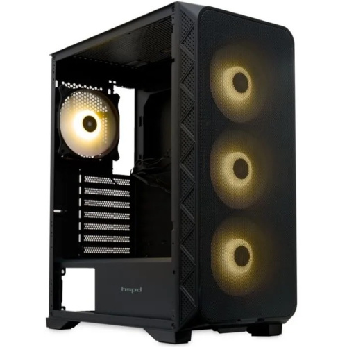 Корпус HSPD M521 (M521-TGBK-ARGB), Mesh Mid Tower, Black, slide TG, 0.45 SPCC, 4x120mm ARGB ATX