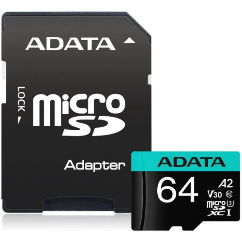 Карта памяти ADATA AUSDX64GUI3V30SA2-RA1 MicroSDXC UHS-I U3 V30S A2 100/75 MB/s 64GB Retail W/1 Adapter