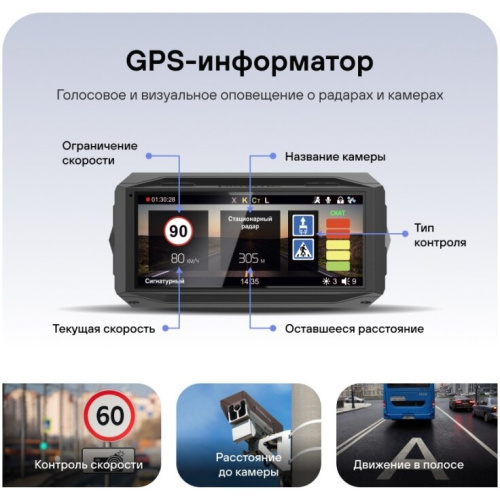 Видеорегистратор с радар-детектором Playme Hyper force GPS Глонасс черный