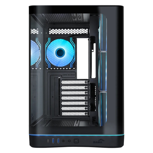 Корпус SAMA V62S Black (V62S-BKADA4X1-GL), без БП, Midi-Tower, TG, 4x120mm ARGB, 2xUSB 3.0 + 1xUSB 3.2 Type-C, ATX, mITX