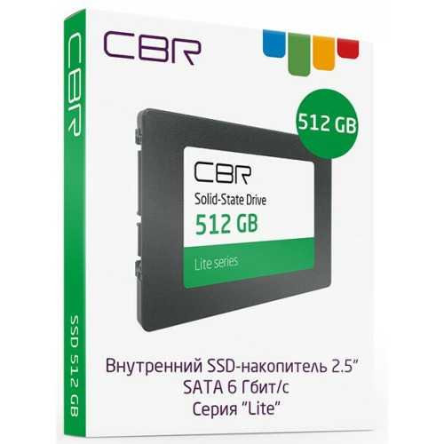 SSD CBR SSD-512GB-2.5-LT22, серия Lite, 512 GB, 2.5", SATA III 6 Gbit/s, SM2259XT, 3D TLC NAND, R/W speed up to 550/520 M
