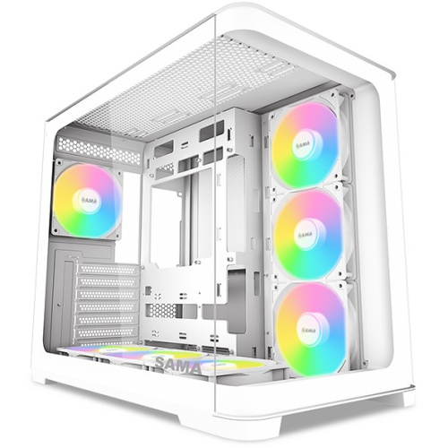 Корпус SAMA V60 White (V60-WHADA7X1-GL) без БП, Midi-Tower, TG, 7x120mm ARGB, 2xUSB 3.0 + 1xUSB 3.1 Type-C, ATX, mITX