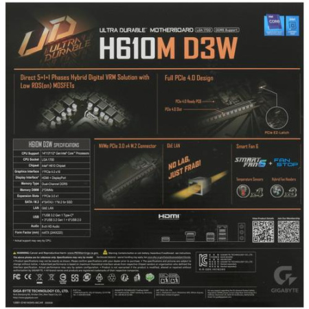 Материнская плата GIGABYTE H610M D3W