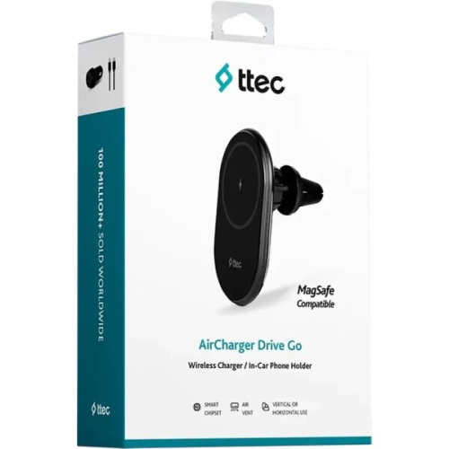 Автодержатель TTEC 2KS33S AirCharger Drive Go MagSafcompt In Car Holder+Charger Black